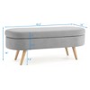 Lyngins Handcrafted Fabric Oval Storage Ottoman Bench, Pleated Design Ottoman with Storage, Storage Bench with Rubber Wood Legs for Living Room - 3 of 4