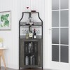 5-Tier Corner Bar Cabinet with Glass Holder & Barn Door, Farmhouse Liquor Storage with Adjustable Shelf for Kitchen, Dining Room, Home Bar, Burnt - 2 of 4