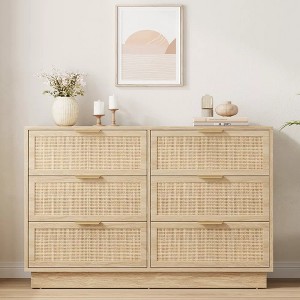 6 Drawer Rattan Dresser for Bedroom, Integrated Cabinet Body & Legs Design, Wooden Chest of Drawers for Hallways, Entryways and Closet, Easy Assembly - 1 of 4