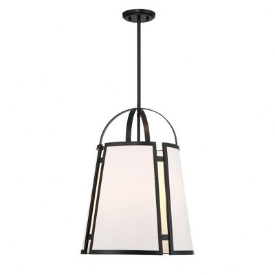 Matte Black 4-Light Pendant with White Linen Shade