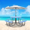 COWLOWN Blue 46" Outdoor Round Steel Picnic Table, Stable Frame, Built - in Umbrella Pole for Shaded Relaxation - 3 of 4