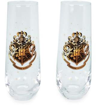 Silver Buffalo Harry Potter Hogwarts 9-Ounce Stemless Fluted Glassware | Set of 2