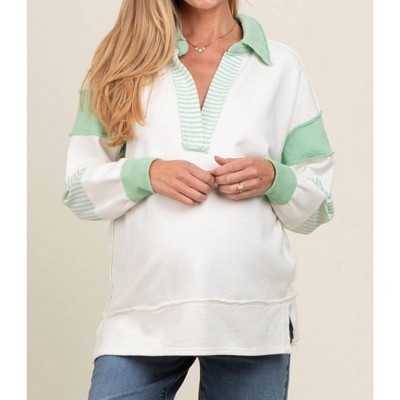 Women's French Terry Knit Color Block Pullover - Lovely Melody
