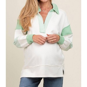Women's French Terry Knit Color Block Pullover - Lovely Melody - 1 of 4