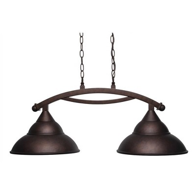 Toltec Lighting Bow 2 - Light Island Pendant Light in  Bronze with 13" Bronze Double Bubble Metal Shade Shade