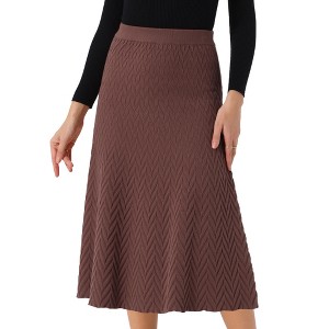 INSPIRE CHIC Women's Elastic High Waist A-Line Ribbed Knit Sweater Skirt - 1 of 4
