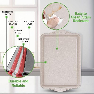 Cream Marble Non-Stick Carbon Steel Cookie Sheet Set with Silicone Handles