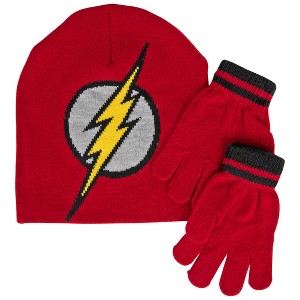 Kids DC Comics Flash Logo Beanie and Gloves Combo - 1 of 2