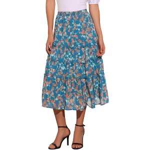 INSPIRE CHIC Women's Floral Elastic Waist Tiered Ruffle Boho Midi Skirts - 1 of 4