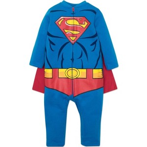 DC Comics Justice League Superman Zip Up Costume Coverall and Cape Newborn to Infant - 1 of 4
