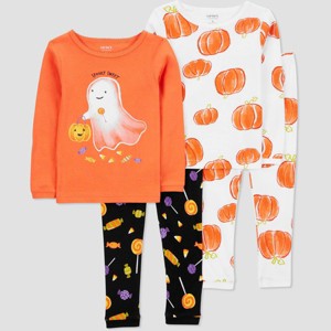 Carter's Just One You® Toddler Girls' Long Sleeve 4pc Halloween Ghosts and Pumpkins Pajama Set - Black/Orange/White - 1 of 3