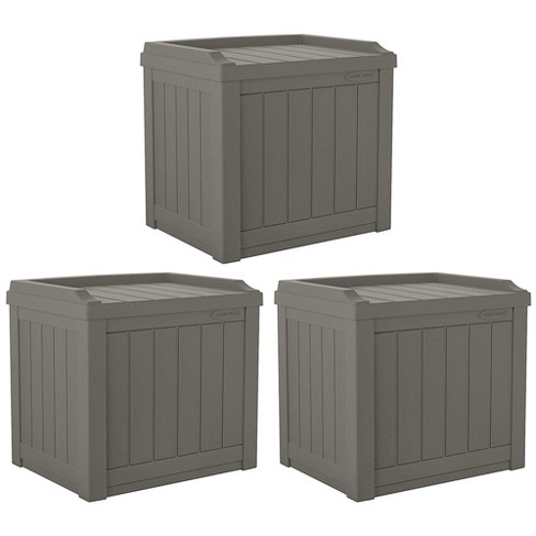 Suncast 22 gallon Indoor/Outdoor Backyard Patio Small Storage Deck Box with Attractive Bench Seat and Reinforced Lid, Stone (3 Pack) - image 1 of 4