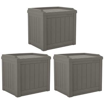 Suncast 22 gallon Indoor/Outdoor Backyard Patio Small Storage Deck Box with Attractive Bench Seat and Reinforced Lid, Stone (3 Pack)