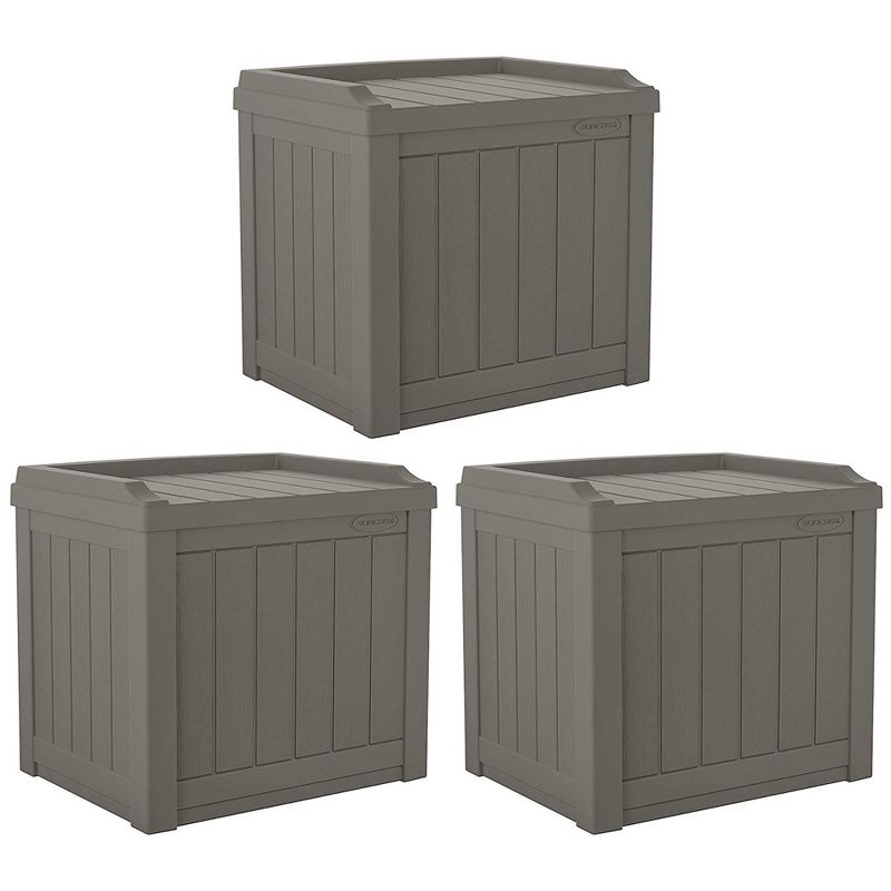 Suncast 22 gallon Indoor/Outdoor Backyard Patio Small Storage Deck Box with Attractive Bench Seat and Reinforced Lid, Stone (3 Pack), 1 of 7
