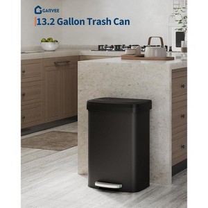 Acekool 13 Gallon / 50L Metal Step Trash Can with Soft-Close Lid, Liner Rim, Rear Handle & Anti-Slip Feet for Kitchen and Home, Black - 1 of 4