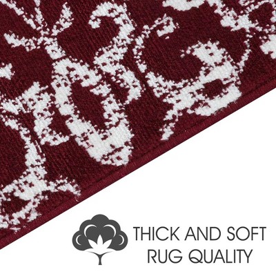 Red and White Floral Anti-Slip Carpet Stair Treads, 9'' x 28''