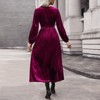 Coolmee Women Retro Sexy Lace Velvet V-Neck Long Sleeve Wrap Waist Midi Dress - 3 of 4