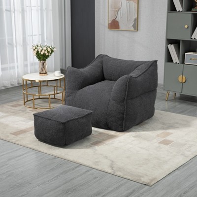 LOVMOR Bean Bag Chair with Memory Foam Fill & Footstool, Modern Durable Comfort Lazy Sofa, Sitting Chair for Living Room, Bedroom, Indoor Furniture