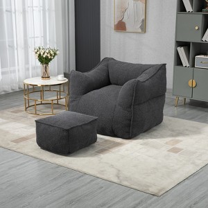 LOVMOR Bean Bag Chair with Memory Foam Fill & Footstool, Modern Durable Comfort Lazy Sofa, Sitting Chair for Living Room, Bedroom, Indoor Furniture - 1 of 4