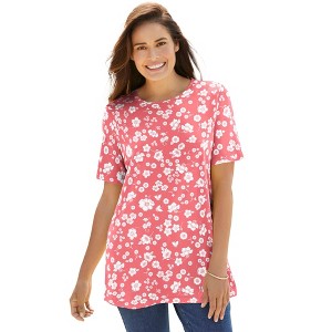 Woman Within Plus Size Perfect Printed Short-Sleeve Crewneck Tee - 1 of 4