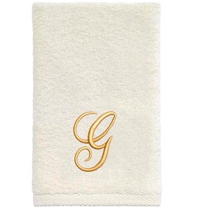 Avanti  Ivory with Gold Script Monogram Fingertip Towel Letter   G - 1 of 3