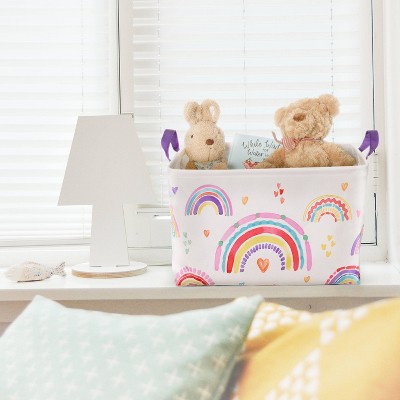 Allure Home Rainbow Hearts Kids' Storage Bin with Purple Handles