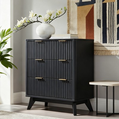 SinCiDo Fluted Nightstand with 3 Storage Drawers, Wood Modern 32" Tall Night Stand Bedside Table for Bedroom, Living Room