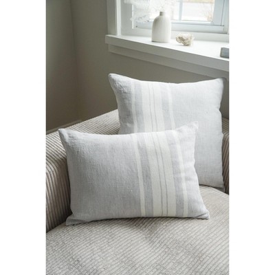 Light Grey and White Striped Linen Pillow