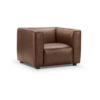 Camel Brown Genuine Leather Club Chair with Pine Frame