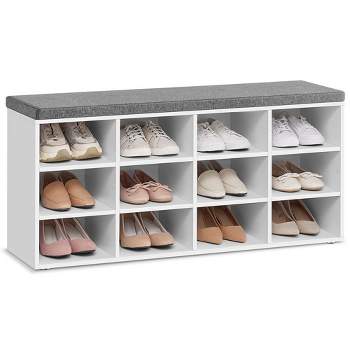 VASAGLE Shoe Bench with Cushion Storage Bench with Padded Seat 11.9 x 40.9 x 18.9 Inches White and Gray