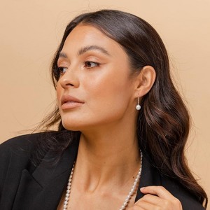 925 Sterling Silver Simulated Shell Pearl Earrings Leverback Dangle Studs - 1 of 4