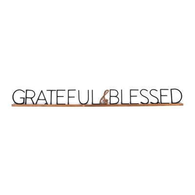 Grateful and Blessed Deep Medium Wood Finish Black Metal - New View
