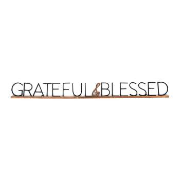 Grateful and Blessed Deep Medium Wood Finish Black Metal - New View