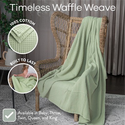 Sage Queen Cotton Waffle Weave Throw Blanket