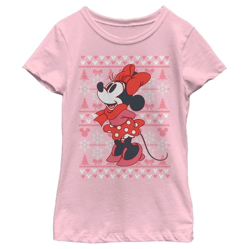 Girl's Mickey & Friends Minnie Winter Sweater T-Shirt, 1 of 5
