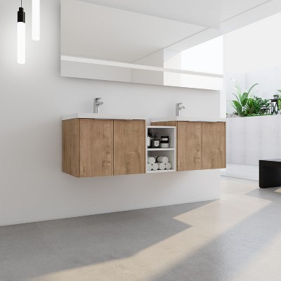 NicBex Floating Bathroom Vanity with Sink,Bathroom Sink Vanity with Soft Close Doors,Modern Bathroom Sink Cabinet for Bathroom,Oak/Walnut