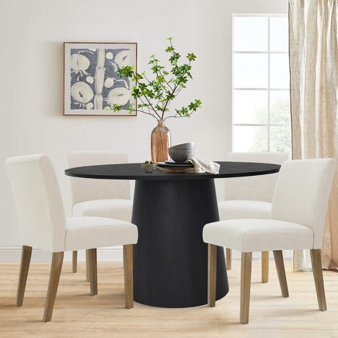 Black dining table with cream online chairs