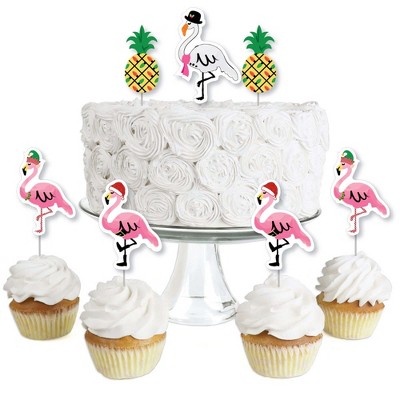 Big Dot of Happiness Flamingle Bells - Dessert Cupcake Toppers - Tropical Flamingo Christmas Clear Treat Picks - Set of 24
