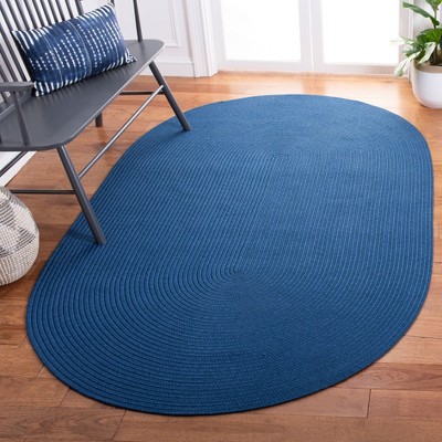 Handwoven Blue Synthetic 8' x 10' Oval Easy Care Rug