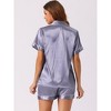 cheibear Women's Silky Satin Button Down Shirt with Shorts Sleepwear Pajama Sets - 3 of 4