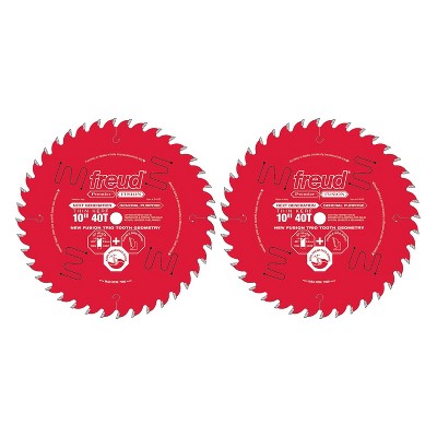 Freud P410T 10 Inch 40T Thin Kerf Next Generation Fusion Trio General Purpose Anti Vibration Cutting Saw Blade for Crosscutting and Ripping (2 Pack)