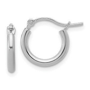 Black Bow Jewelry 2mm Round Hoop Earrings in 14k White Gold, 12mm (7/16 Inch) - 1 of 4