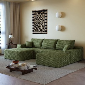 Whisen Convertible Sleeper Sofa Bed, Plush Corduroy Fabric, Back Support with Pillow - 1 of 4