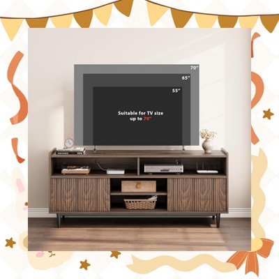 Garvee Stylish 65 Inch Fluted TV Stand – Modern Entertainment Center for TVs Up to 70 Inches with Sliding Doors, Adjustable Shelves