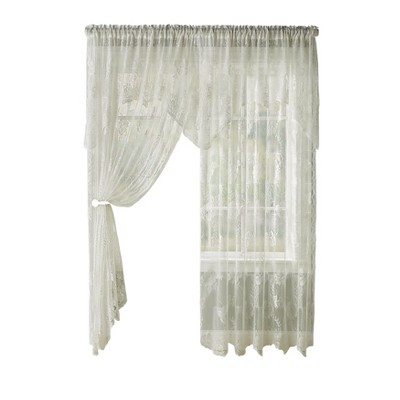 BrylaneHome Ella Floral Lace Panel With Attached Valance