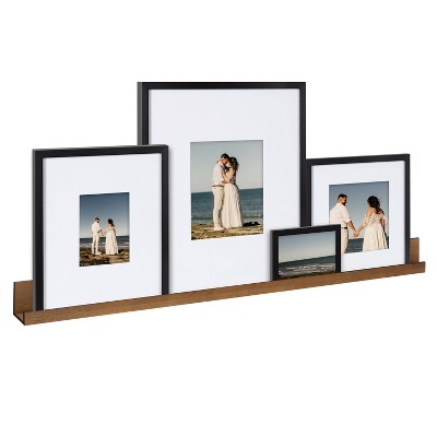 Rustic Brown and Black Wood Gallery Frame Set with Shelf