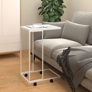 vidaXL Side Table with Wheels White 15.7 in.x11.8 in.x25 in. Engineered Wood - 1 of 4