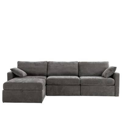Vipbear 112.6" L-Shape Convertible Sectional Couches Sofas With Storage Chaise,Blue/Dark Gray/Light Gray/Beige