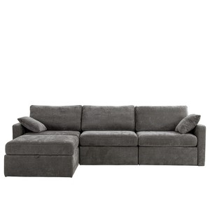 Vipbear 112.6" L-Shape Convertible Sectional Couches Sofas With Storage Chaise,Blue/Dark Gray/Light Gray/Beige - 1 of 4