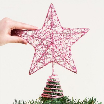 Joyfy Christmas Tree Topper, 8 inch Glitter Pink/Gold Star Christmas Tree Topper Decorations Indoor for Home Holiday Xmas Party
